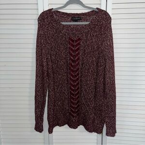 Lane Bryant Maroon Sweater Tunic with Velvet Ribbon Design Women’s Size 14-16